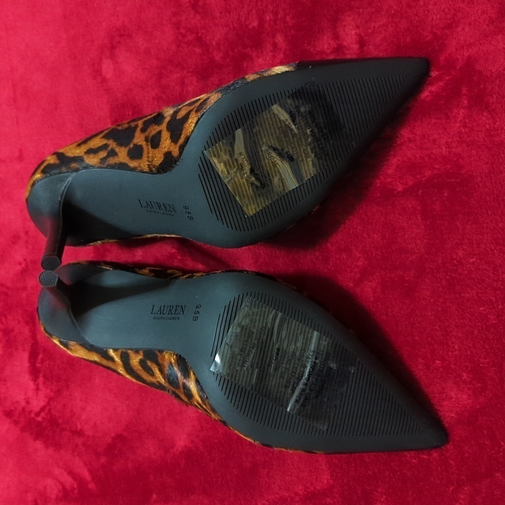 Lauren Ralph Lauren Lindella Brown Mu Leather Pump 9.5B Leopard Hair calf. - Picture 5 of 16